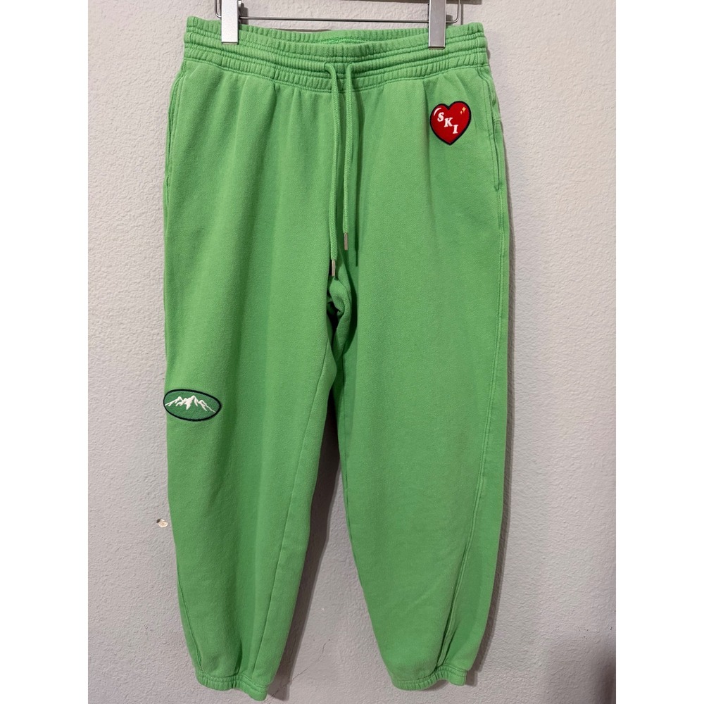 Aerie Ski Heart Graphic Jogger Sweatpants Size M Green High Rise Fleece